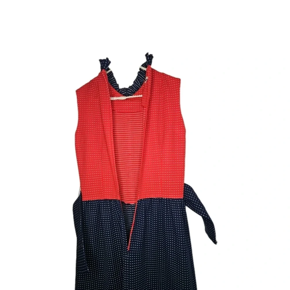 Vintage 70s Bayberry Prairie‎ Maxi Dress Pin Dot Polka Ruffle Americana Red Blue - Picture 8 of 13